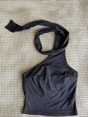 Black Stretch One Shoulder Crop Top with wrap around neck scarf